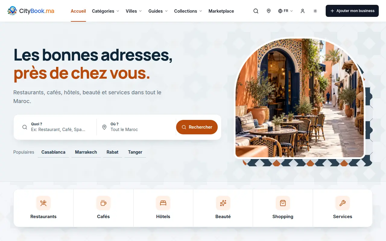 The CityBook homepage with local business search and city guides